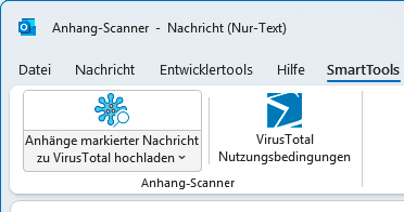 Der Anhang-Scanner für Outlook lädt die Attachments direkt zu Virustotal hoch.
