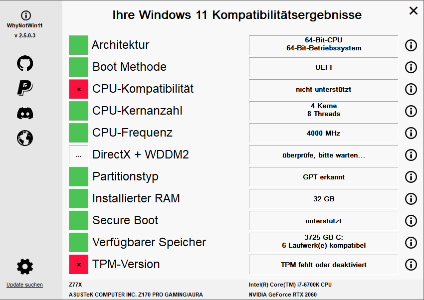 Upgrade auf Windows 11? Mit Why Not Win 11 prüfen Sie, ob sich Windows 11 auf Ihrer Hardware installieren lässt. Oft scheitert das an zu alter CPU und fehlendem TPM.