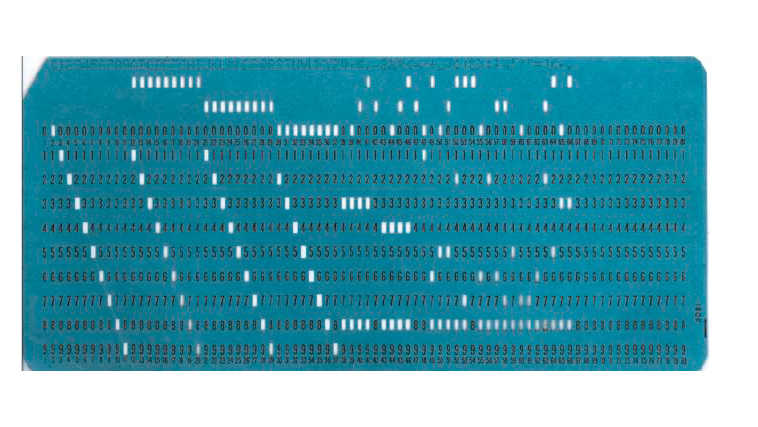 Daten auf einer IBM-Lochkarte: Jedes Bit ist hier wertvoll und dies veranlasste eine unterdimensionierte Notation von Datumsangaben, die später zum Y2K-Bug führte.