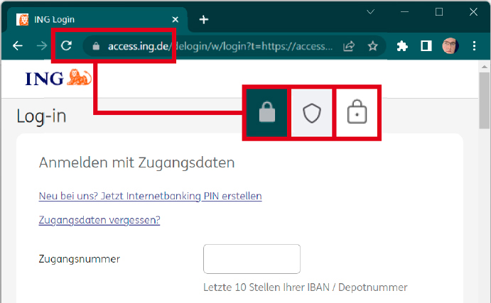 Bankwebseite manuell ansteuern und auf HTTPS achten