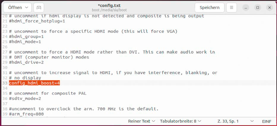 Ein Texteditor genügt: Wie im Falle der Signalverstärkung am HDMI-Anschluss können Sie viel Feintuning in den Konfigurationsdateien erledigen.