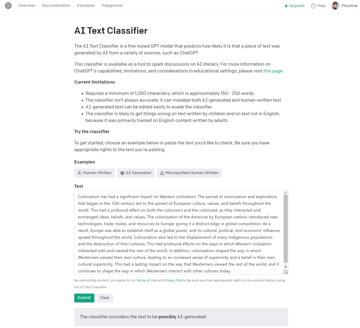 OpenAI AI Text Classifier