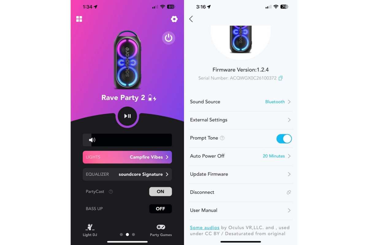 Anker Soundcore Rave Party 2 in-app lighting controls