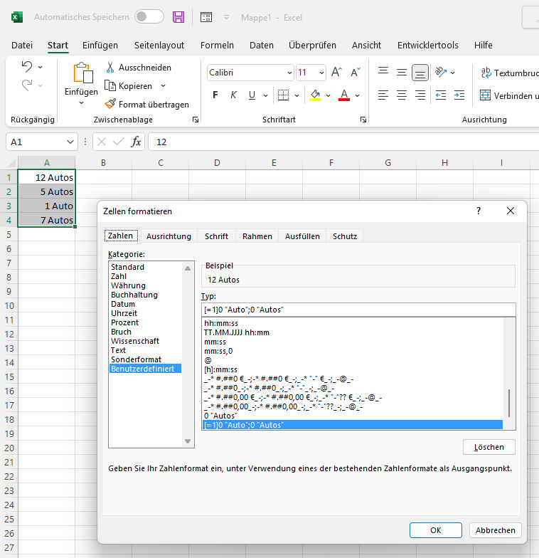 Einzahl und Mehrzahl in Excel automatisch formatieren