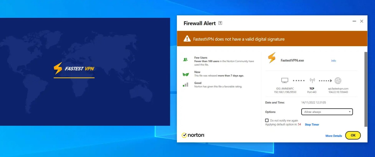 Firewall en la app para Windows de FastestVPN
