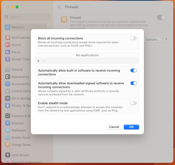 ไฟร์วอลล์บน macos