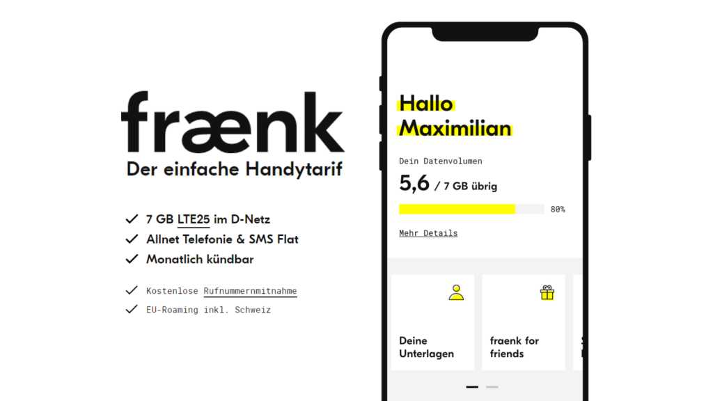 Image: Fraenk: 7 GB-Handytarif im Telekom-Netz fÃ¼r nur 10 Euro und monatlich kÃ¼ndbar