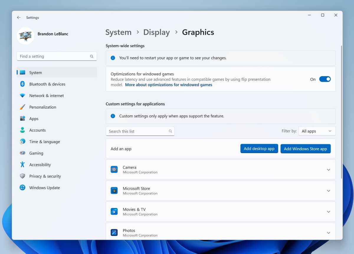 Windows Settings graphics