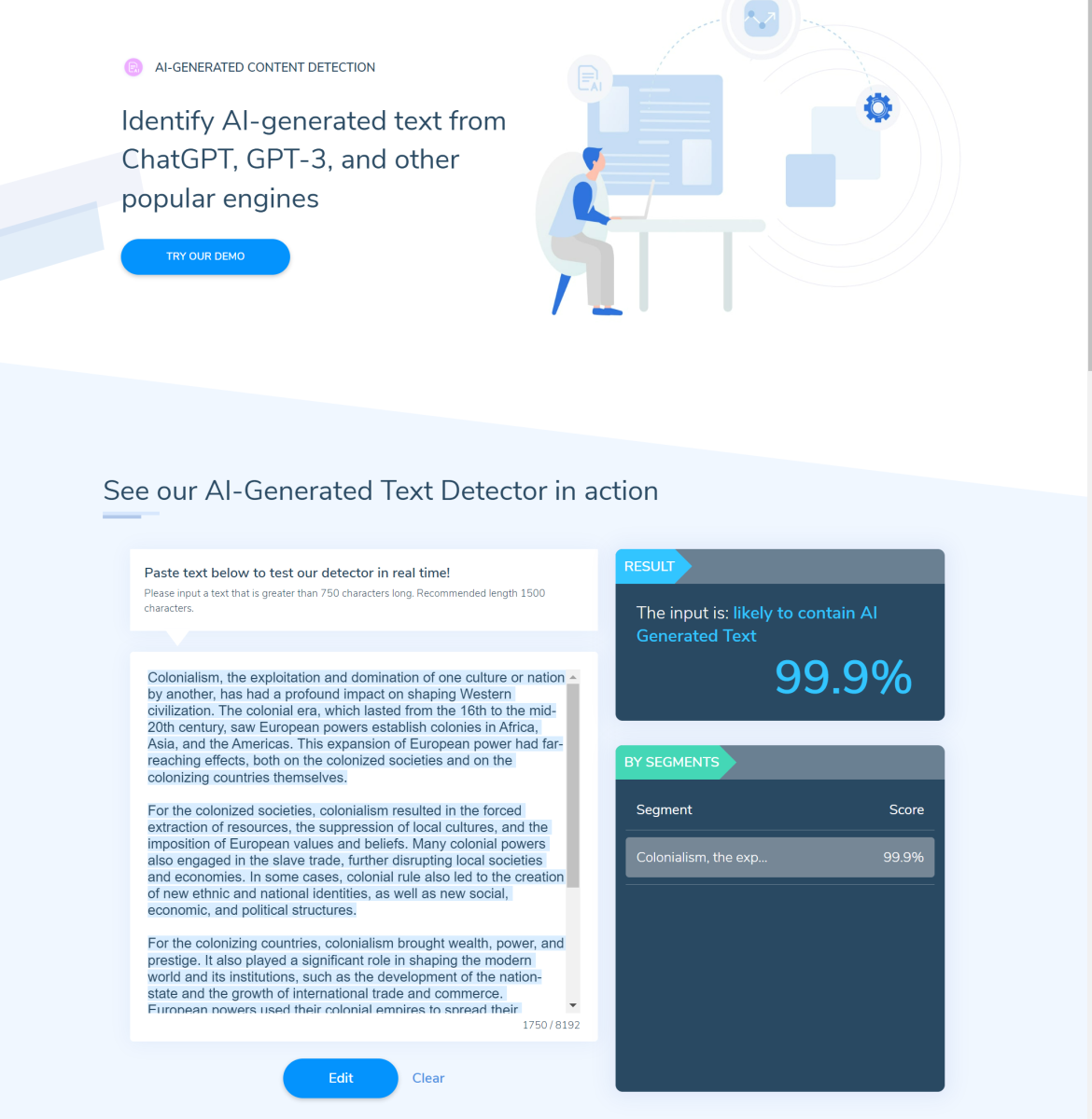 Hive Moderation AI text detector