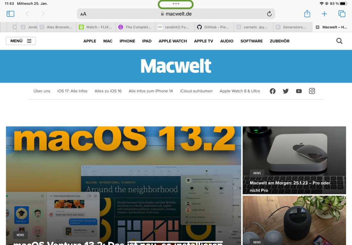 safari ipad 2 seiten gleichzeitig Auf drei Punkte oben tippen