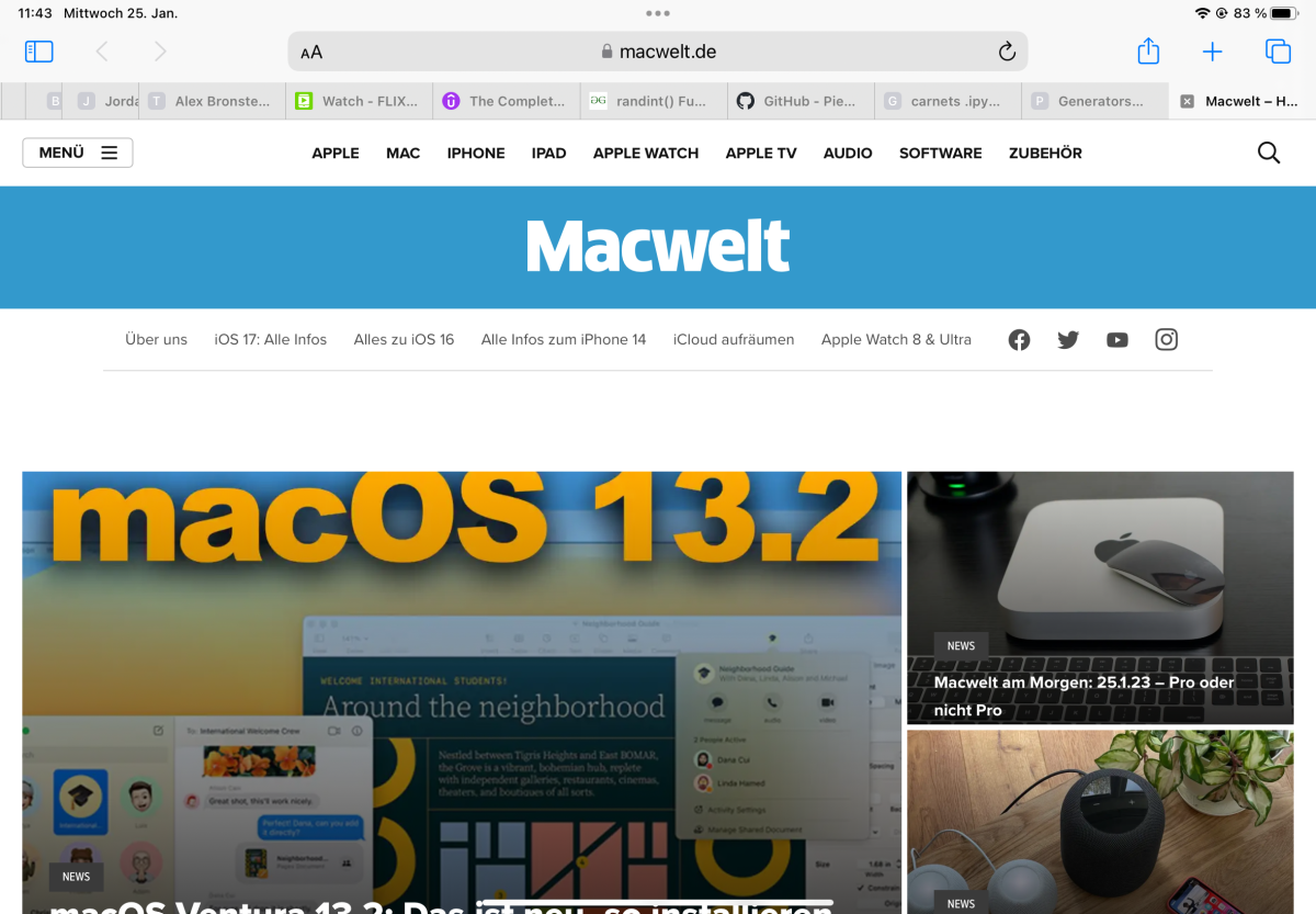 safari ipad 2 seiten gleichzeitig Safari auf dem iPad in einem Fenster