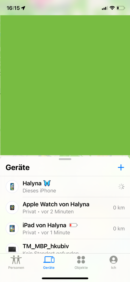 Ein iOS-Gerät aus der Liste in der "Wo ist?"-App auswählen