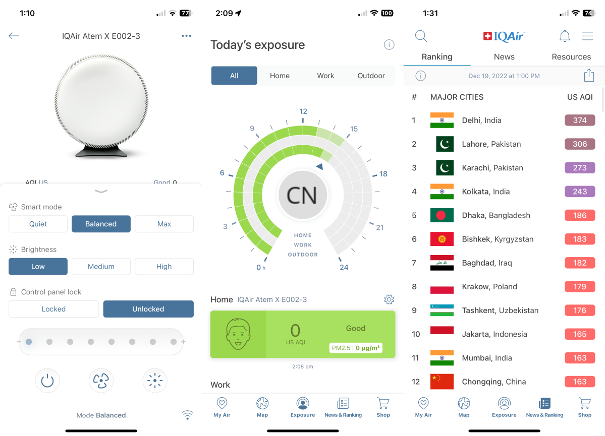 IQAir app screenshot