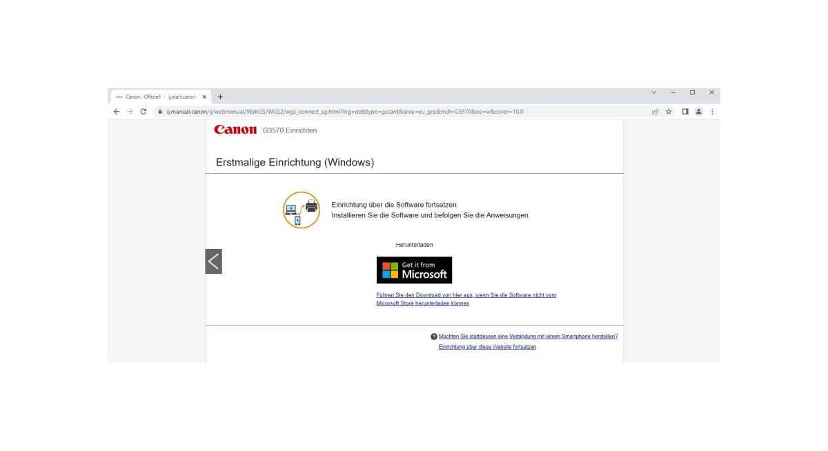 Canon Pixma G3570 Einrichtung Webseite