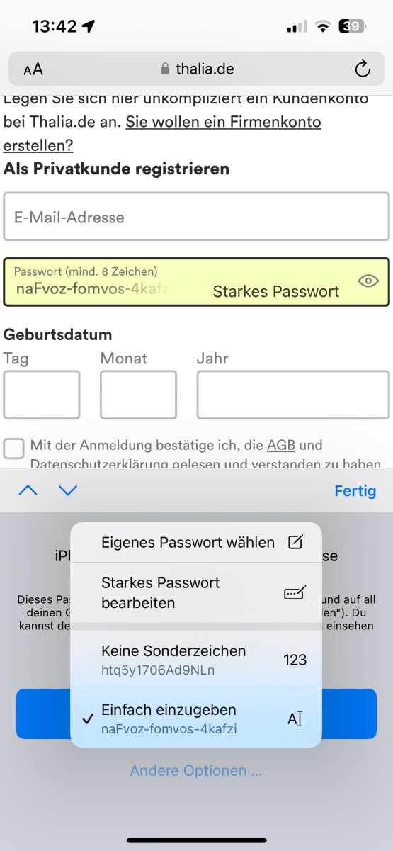 Safari ein starkes Passwort vorschlagen lassen