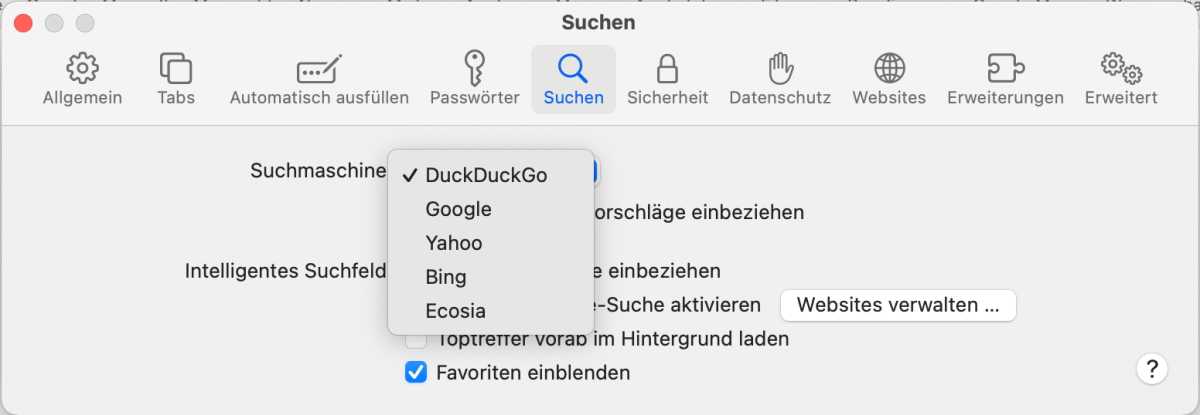 Suchmaschine in Safari festlegen