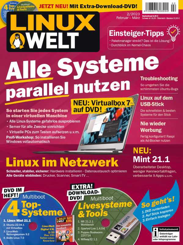 Image: LinuxWelt 2/2023 am Kiosk: Alle Systeme parallel nutzen