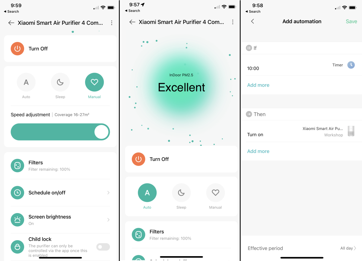 Xiaomi Smart Air Purifier 4 Compact app screenshots