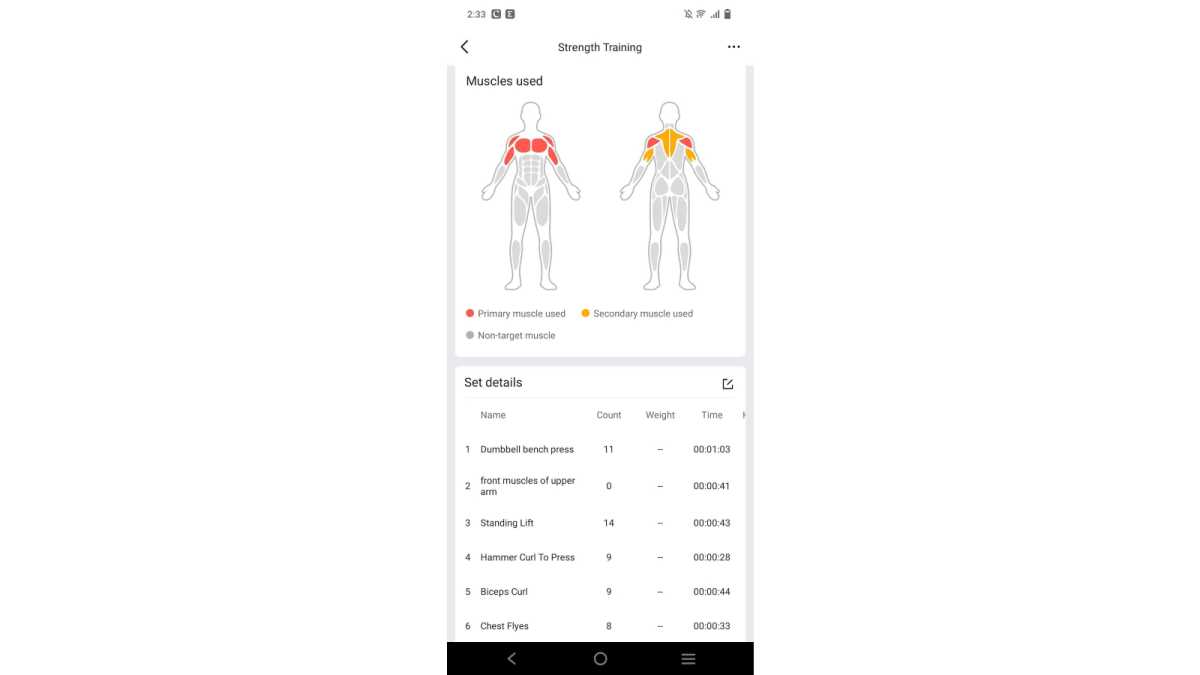 Screenshot of strength-based exercises in the Zepp app