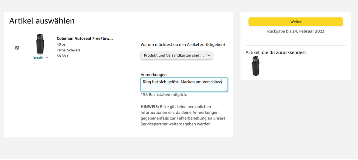 Amazon Rücksendung