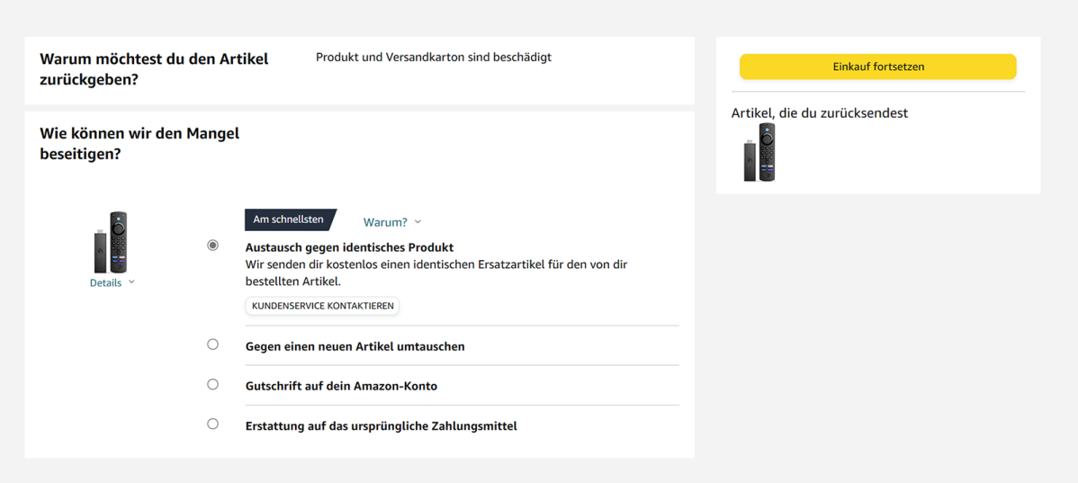 Amazon Rücksendung