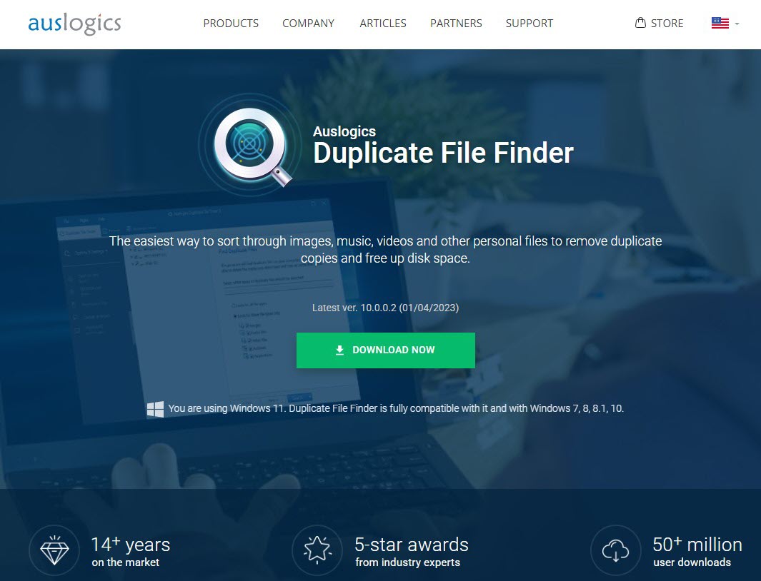 Auslogics Duplicate File Finder download page