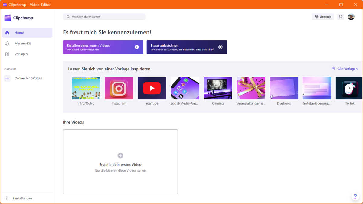 Clipchamp neues Fenster