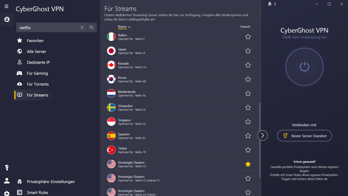 Cyberghost VPN für Netflix