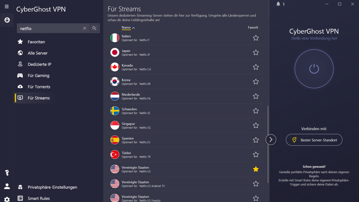 Cyberghost VPN im Test: Das beste VPN für Streaming von ausländischen  Inhalten - PC-WELT