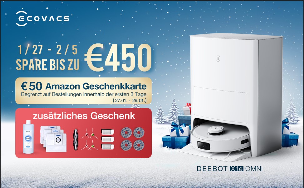 Den ECOVACS DEEBOT X1e OMNI gibt es zur Einführung mit einem starken Rabatt