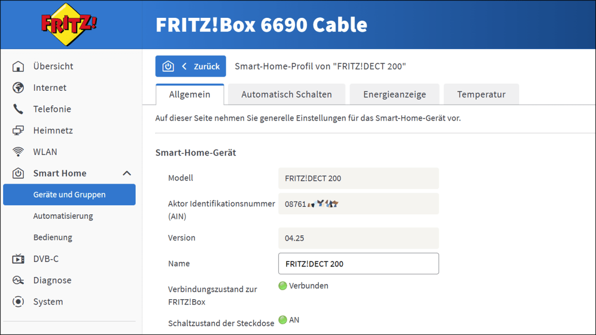 FritzDECT 200 eingerichtet