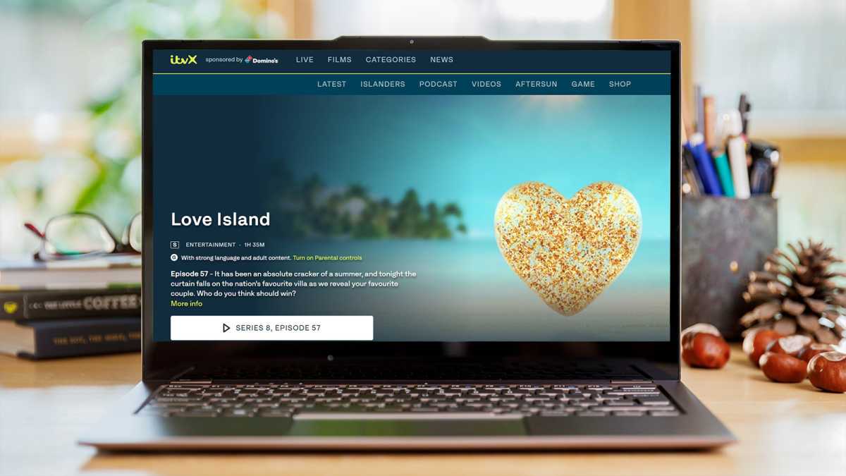Screenshot of ITVX featuring Love Island on a Laptop