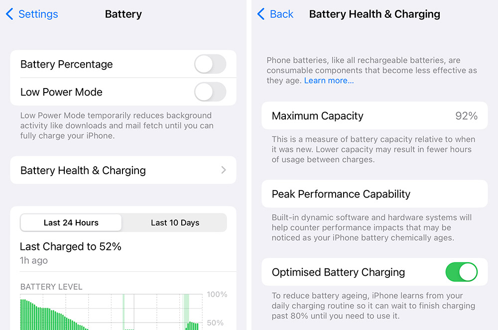 iPhone Battery Settings