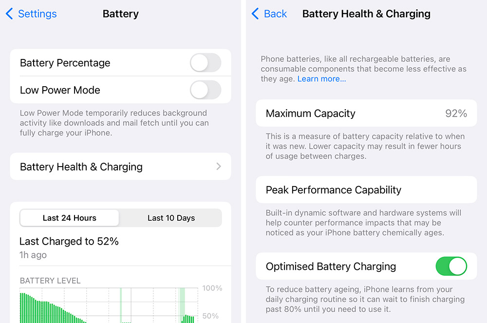 Configuración de la batería del iPhone