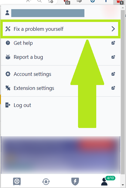 LastPass vault export on mobile - "Fix a problem yourself" menu option