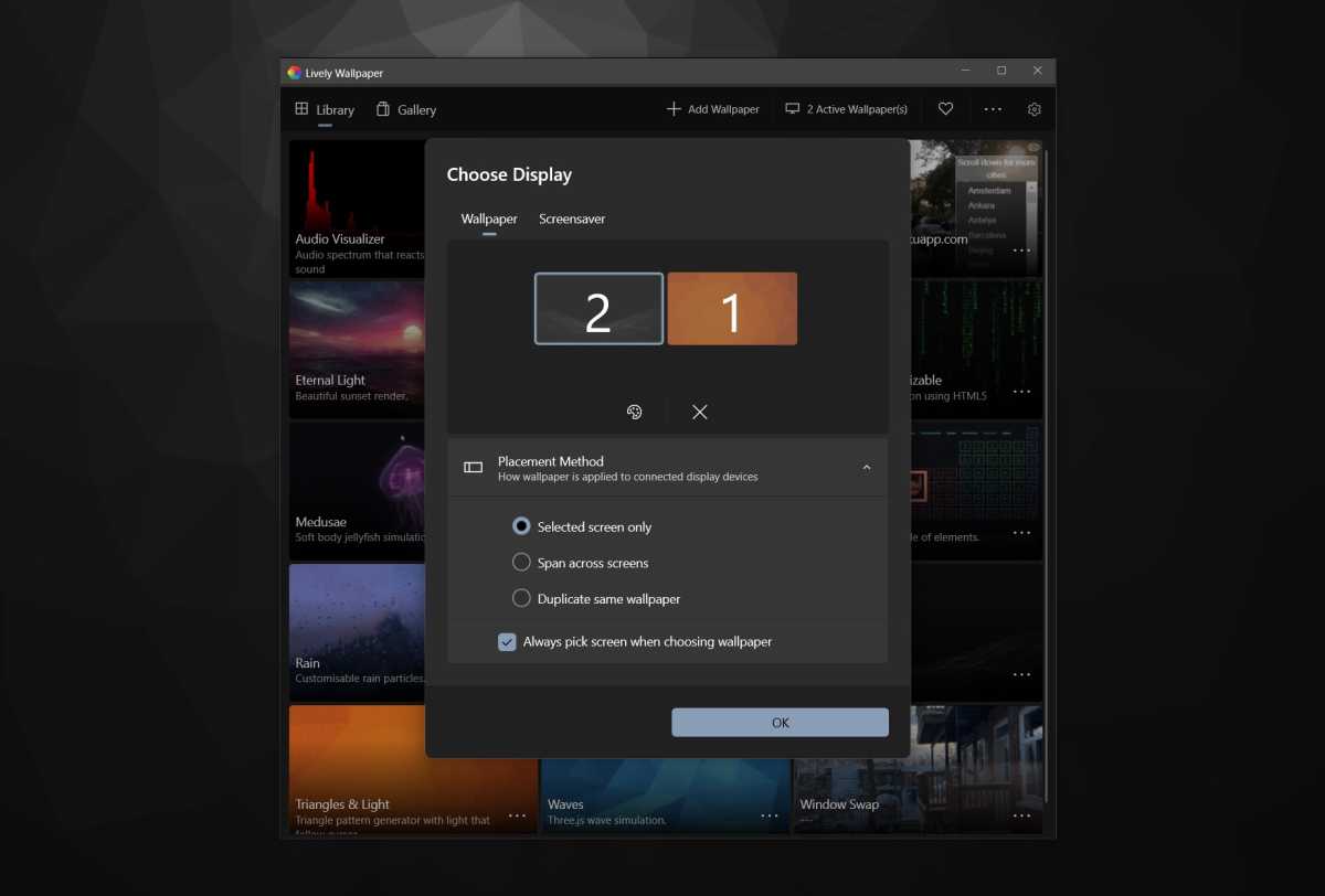 Monitor selection in Lively Wallpaper
