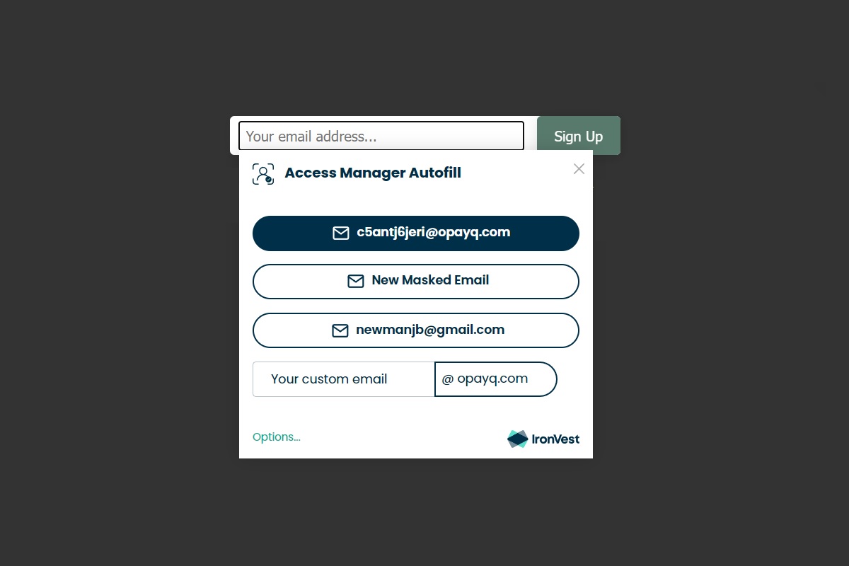 Ironvest masked email autofill