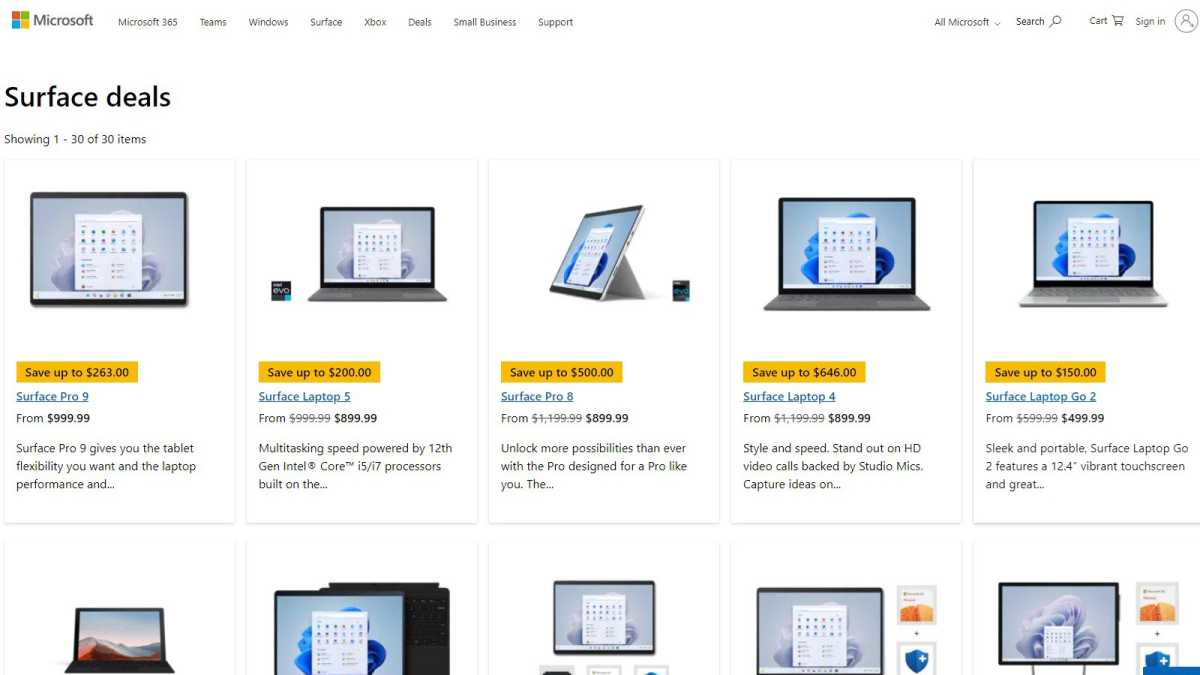 Microsoft Surface deals website (US)