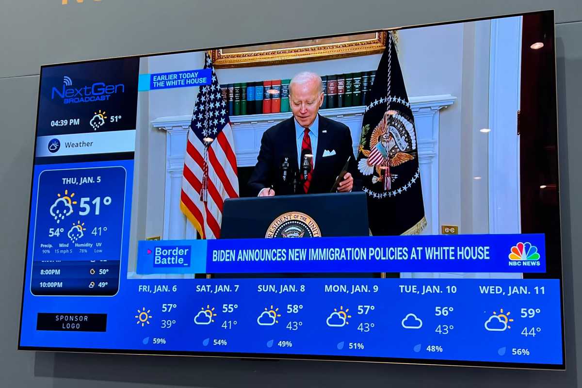 NextGenTV broadcast with weather forecast on the bottom and side of the screen