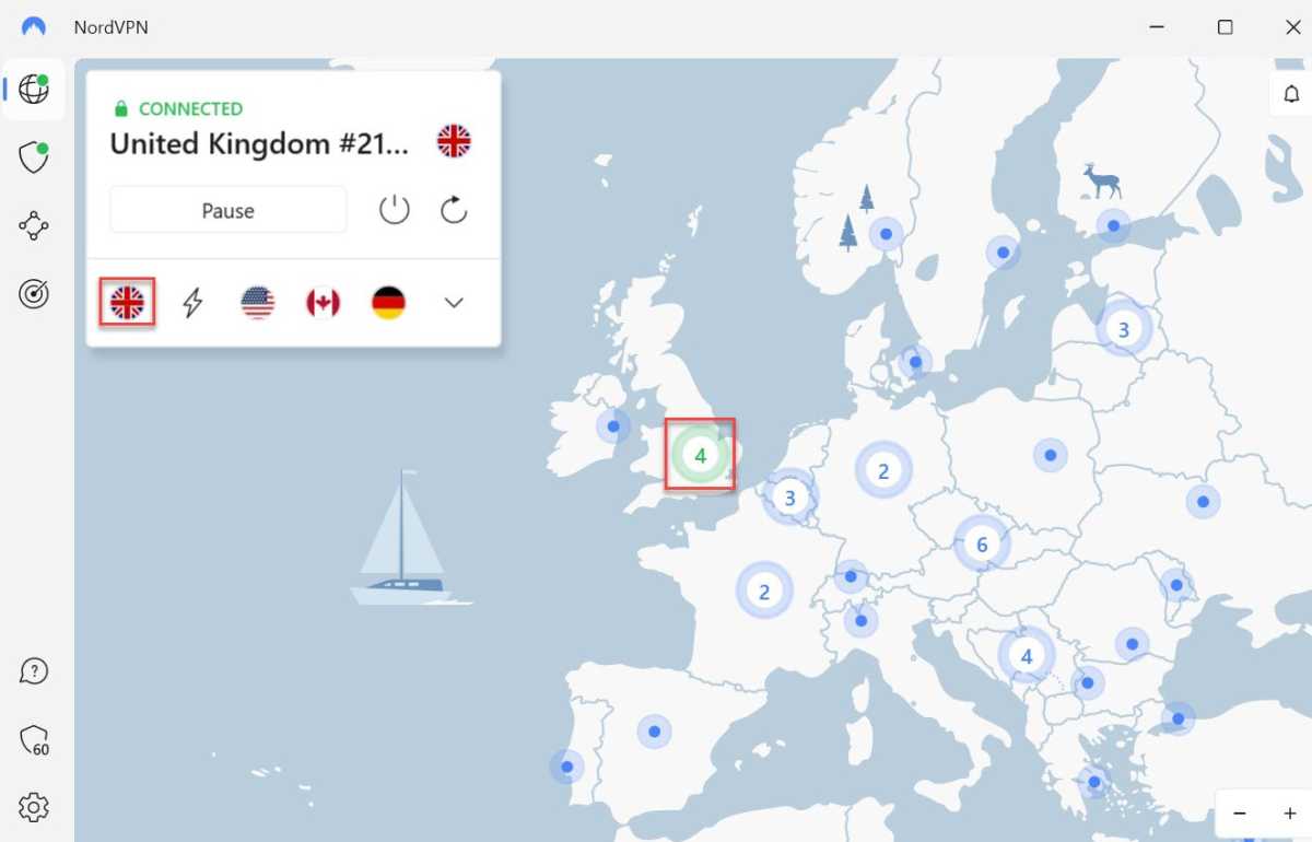 NordVPN connected to a UK server
