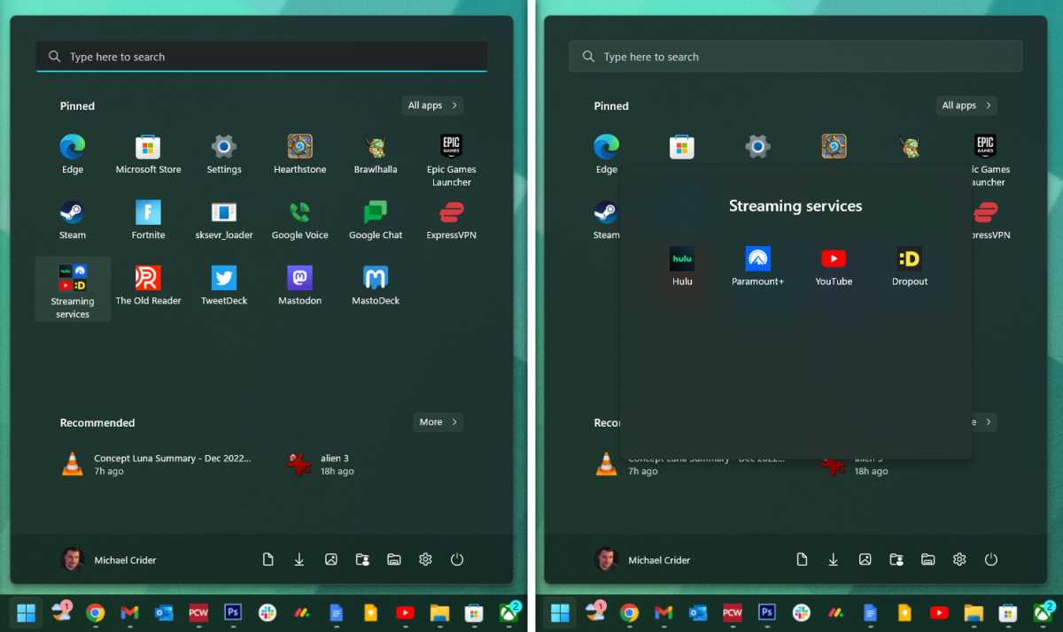 Start menu folders in Windows 11