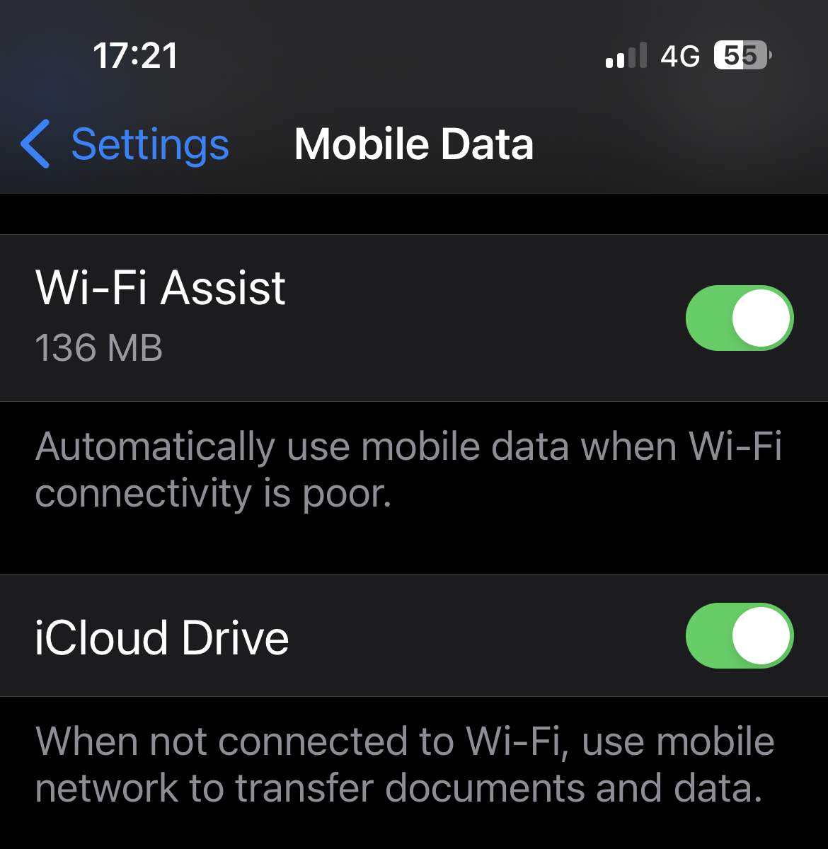 Turn off WiFi Assist Apple iPhone