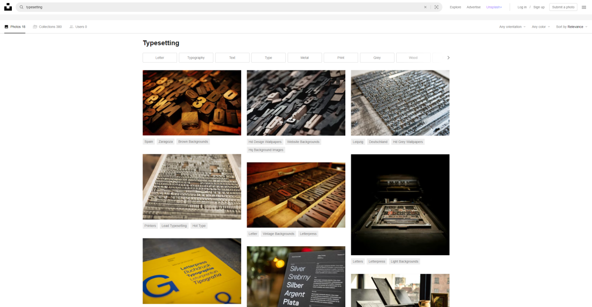 Typesetting photo images on Unsplash.com