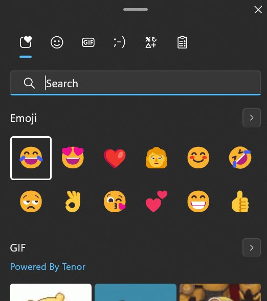 Windows 11 emoji panel