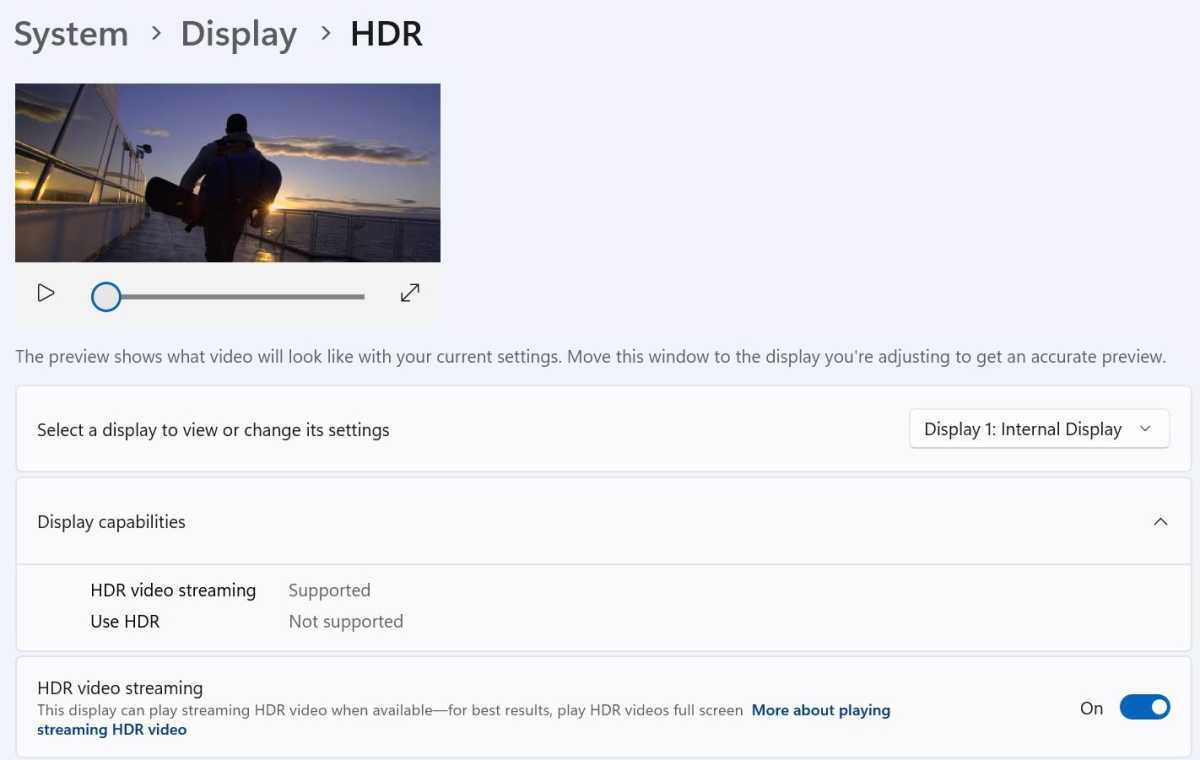 Windows 11 HDR settings