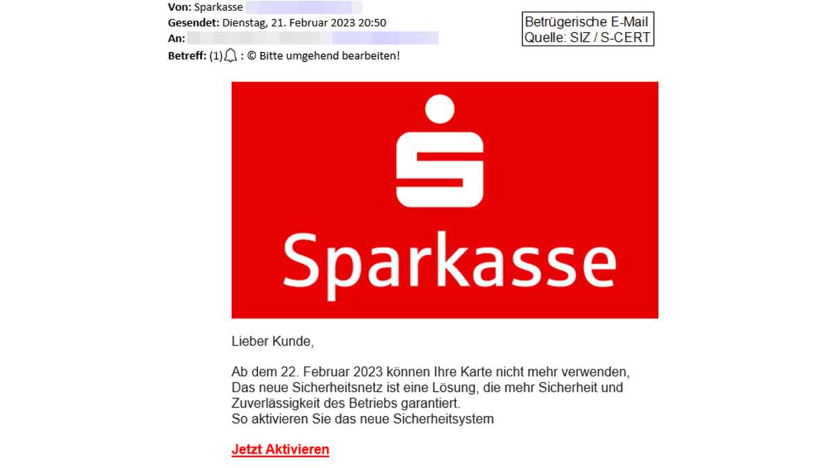 Sparkasse Phishing Mail