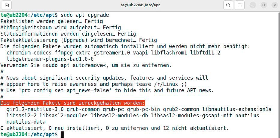 Auf später verschoben: Bei dieser Meldung sind Updates für die genannten Pakete verfügbar. Die Installation erfolgt jedoch erst, wenn mögliche Fehler beseitigt wurden.