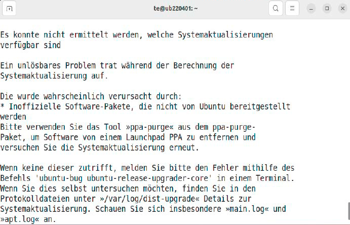 Massive Probleme: Fremdpakete können das Ubuntu-Upgrade verhindern. Bevor es gelingt, müssen alle Pakete durch die meist älteren Originale der Distribution ersetzt werden.