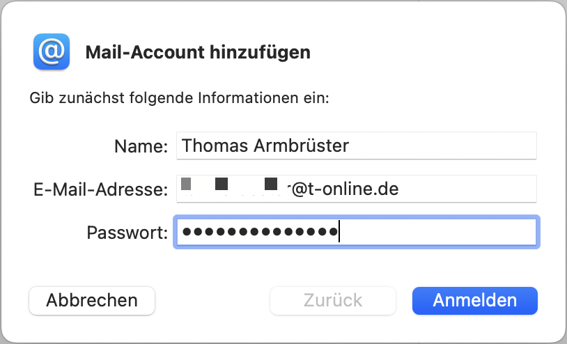 Neuen Account in Mail anlegen