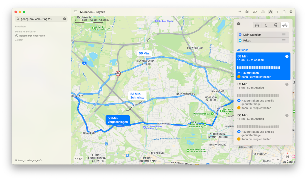 Apple Maps Navigation Fahrrad